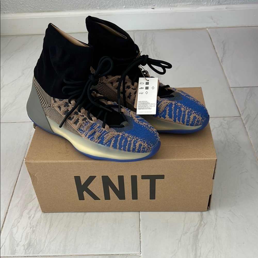Black and Blue Knit High-Top Sneakers